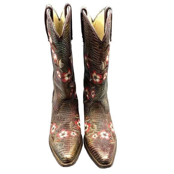 Durango‎ 12" Floral Embroidered Western Boots 6 M Brown Leather Cowgirl Landman - Picture 5 of 12